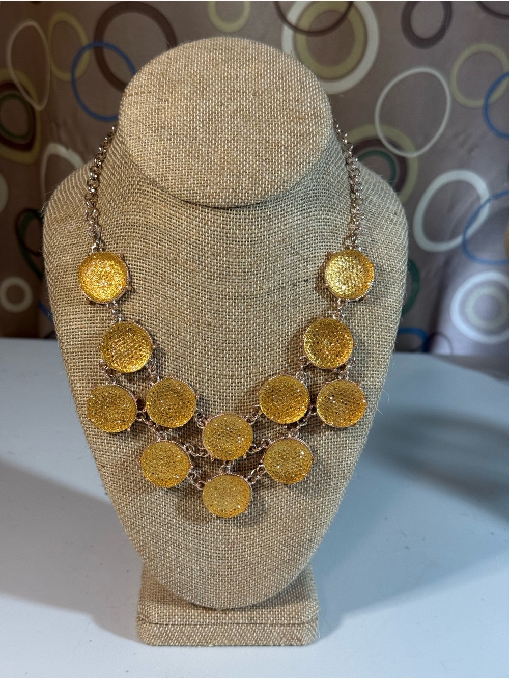 Mid-Century Gold Disc Statement Necklace by Charming Charlie- C1